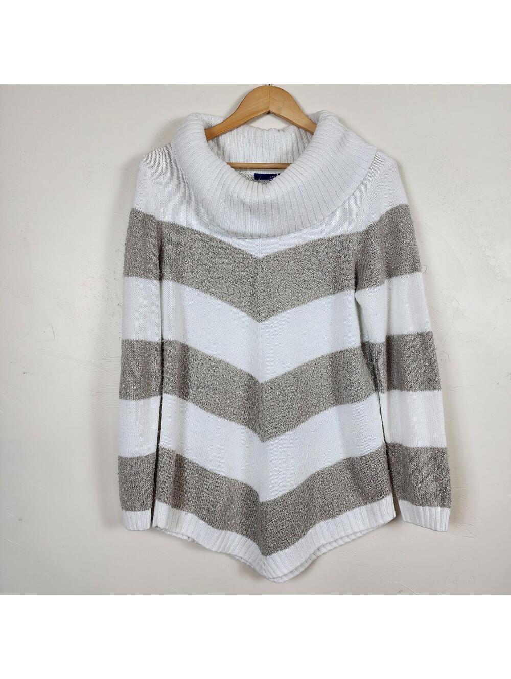 Apt 9 Cowl Neck Chevron Sweater M White Gray Soft Cozy Tunic Knit Hygee Cozycore